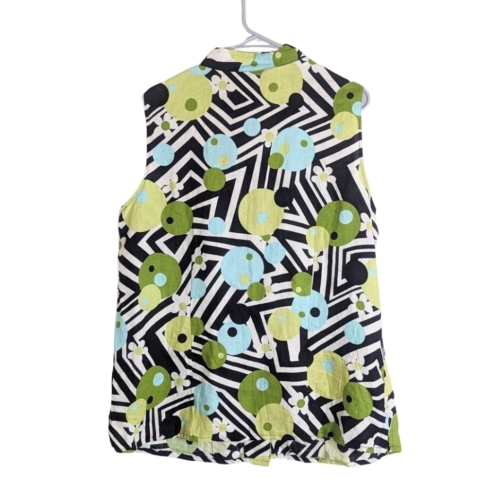 Abstract Linen Sleeveless Button Down Tunic/Top Women's … - Picture 8 of 9